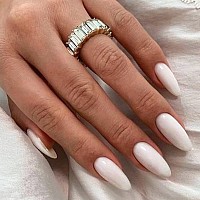 Yosomk White Fake Nails Medium Almond Press On Nails With Design Pure Color Glossy Stick On Nails Acrylic Glue On False Nails Fo