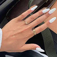 Yosomk White Fake Nails Medium Almond Press On Nails With Design Pure Color Glossy Stick On Nails Acrylic Glue On False Nails Fo