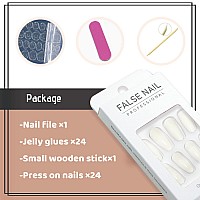 Yosomk White Fake Nails Medium Almond Press On Nails With Design Pure Color Glossy Stick On Nails Acrylic Glue On False Nails Fo