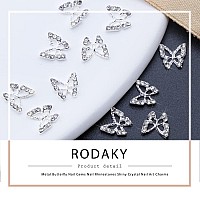 Rodaky 3D Alloy Butterfly Nail Art Charms 12Pcs Silver Butterflies Nail Decoration With Gems And Rhinestones For Nail Crystals D