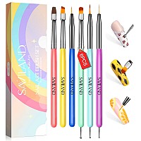 Saviland 6PCS Nail Art Brushes Set - Multifunctional Nail Brushes for Nail Art Nail Design Brush Gel Nail Brush for Nail Extension Nail Art Liner Brush 3 Sizes Dotting Tools for DIY, Christmas Gifts