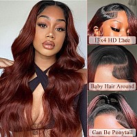 Pre Everything Glueless Wig Auburn Human Hair Wig 13X4 Auburn Lace Front Wig Human Hair 180 Density Dark Roots Reddish Brown La