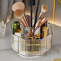 Linfidite 360Rotating Makeup Brush Holder Cosmetic Display Case Clear Makeup Lip Gloss Organizer Case With 5 Slots Round Turntab