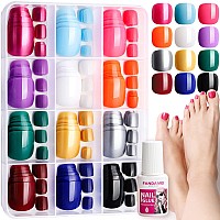 Fandamei Press On Toenails 12 Packs 288Pcs Press On Toe Nails Glossy Short Square Fake Toe Nails Full Cover Acrylic False Toe