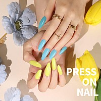 Press On Nails Almond Fandamei 12 Colors 288Pcs Press On Nails Medium Almond Glossy Glue On Nails Short With Nail Glue Acryli