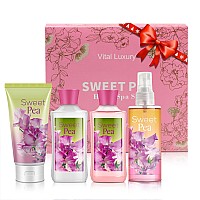 Vital Luxury Sweet Pea Bath Body Kit 3 Fl Oz Ideal Skincare Gift Home Spa Set Includes Body Lotion Shower Gel Body Cream