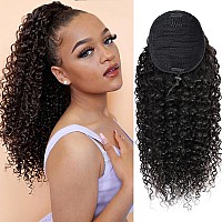 Hlsk Kinky Curly Ponytail Human Hair 20 Inch Afro Kinky Curly Drawstring Ponytail Extension For Black Women Human Hair 4C Nat