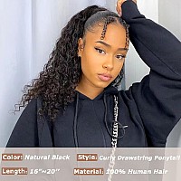 Hlsk Kinky Curly Ponytail Human Hair 20 Inch Afro Kinky Curly Drawstring Ponytail Extension For Black Women Human Hair 4C Nat