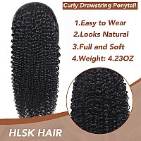 Hlsk Kinky Curly Ponytail Human Hair 20 Inch Afro Kinky Curly Drawstring Ponytail Extension For Black Women Human Hair 4C Nat