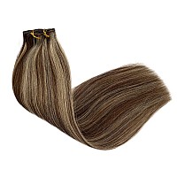 22 Inch Straight Human Hair Clip In Hair Extensions 100 Real Hair Extensions Clip Ins Chocolate Brown Highlights Beige Blonde S