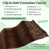 Hair Extensions Real Human Hair Clip In Hair Extensions Medium Brown 14 Inch 70G 5Pcs Seamless Double Weft Straight Remy Clip In