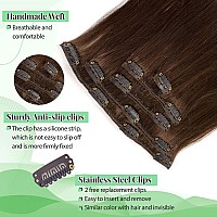 Hair Extensions Real Human Hair Clip In Hair Extensions Medium Brown 14 Inch 70G 5Pcs Seamless Double Weft Straight Remy Clip In