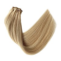 Real Hair Extensions Clip In Human Hair Golden Blonde Mixed Honey Blonde Highlights Seamless Clip In Hair Extensions 5Pcs 70G Lo