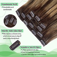 Human Hair Extensions Clip In 5Pcs 70G Balayage Chocolate Brown To Caramel Blonde Clip In Hair Extensions Natural Straight 22 In