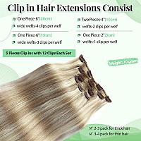 Clip In Hair Extensions Human Hair 70G 5Pcs Balayage Walnut Brown To Ash Brown And Platinum Blonde Remy Human Hair Extensions 12