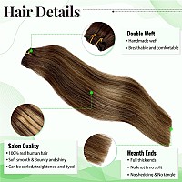 Ombre Clip In Hair Extensions 20 Inch Balayage Chocolate Brown Mixed Strawberry Blonde 70G 5Pcs Real Hair Extensions Clip In Hu