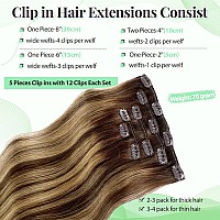 Ombre Clip In Hair Extensions 20 Inch Balayage Chocolate Brown Mixed Strawberry Blonde 70G 5Pcs Real Hair Extensions Clip In Hu