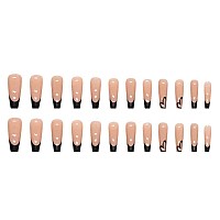 Foccna Black Press On Nails Artificail Extra Long Coffin Fake Nails With Love Acrylic Full Cover Long Fake Nails With Design Na