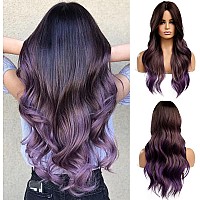 Esmee Purple Ladies Wigsnatural Looking Long Wavy Wigs Right Side Parting Heat Resistant Fiber Wigs Roots For Women Daily Party