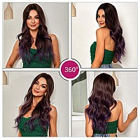 Esmee Purple Ladies Wigsnatural Looking Long Wavy Wigs Right Side Parting Heat Resistant Fiber Wigs Roots For Women Daily Party