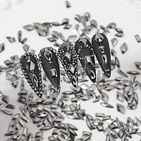 Hnuix Nail Rhinestones 300Pcs Crystals Black Multiple Shape Gems Flat Back Rhinestones For Nail Art