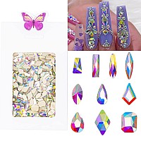 Hnuix Nail Rhinestones 300Pcs Crystals Ab Multiple Shape Gems Flat Back Rhinestones For Nail Art