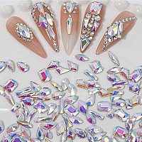 Hnuix Nail Rhinestones 300Pcs Crystals Ab Multiple Shape Gems Flat Back Rhinestones For Nail Art