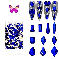 Hnuix Nail Rhinestones 300Pcs Blue Multiple Shape Gems Flat Back Rhinestones For Nail Art