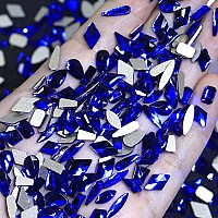 Hnuix Nail Rhinestones 300Pcs Blue Multiple Shape Gems Flat Back Rhinestones For Nail Art