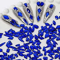 Hnuix Nail Rhinestones 300Pcs Blue Multiple Shape Gems Flat Back Rhinestones For Nail Art