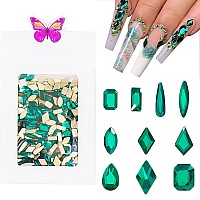 Hnuix Nail Rhinestones 300Pcs Green Multiple Shape Gems Flat Back Rhinestones For Nail Art