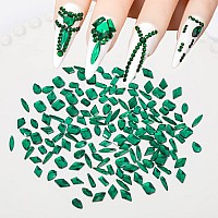 Hnuix Nail Rhinestones 300Pcs Green Multiple Shape Gems Flat Back Rhinestones For Nail Art