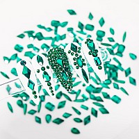 Hnuix Nail Rhinestones 300Pcs Green Multiple Shape Gems Flat Back Rhinestones For Nail Art