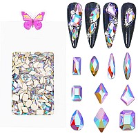 Hnuix Nail Rhinestones 300Pcs Crystals Purple Ab Multiple Shape Gems Flat Back Rhinestones For Nail Art