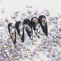 Hnuix Nail Rhinestones 300Pcs Crystals Purple Ab Multiple Shape Gems Flat Back Rhinestones For Nail Art