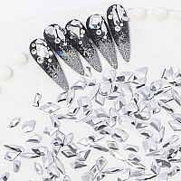 Hnuix Nail Rhinestones 300Pcs Silver Multiple Shape Gems Flat Back Rhinestones For Nail Art