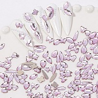 Hnuix Nail Rhinestones 300Pcs Crystals Pink Multiple Shape Gems Flat Back Rhinestones For Nail Art