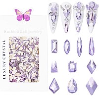 Hnuix Nail Rhinestones 300Pcs Purple Crystals Multiple Shape Gems Flat Back Rhinestones For Nail Art