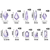 Hnuix Nail Rhinestones 300Pcs Purple Crystals Multiple Shape Gems Flat Back Rhinestones For Nail Art