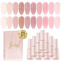 Larvall Beautpal Jelly Gel Nail Polish Set Nude Gel Polish Kit Milky Nude Sheer Pink Soak Off Uv Translucent Nail Polish Gel 10P