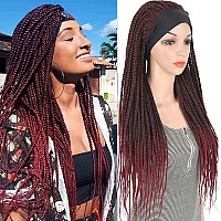 Aisaide Burgundy Braided Headband Wigs For Black Women Thick Braid Jumbo Wig Ombre Red Box Braided Twist Crochet Hair Wrap Wig W