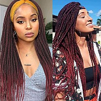 Aisaide Burgundy Braided Headband Wigs For Black Women Thick Braid Jumbo Wig Ombre Red Box Braided Twist Crochet Hair Wrap Wig W