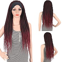 Aisaide Burgundy Braided Headband Wigs For Black Women Thick Braid Jumbo Wig Ombre Red Box Braided Twist Crochet Hair Wrap Wig W