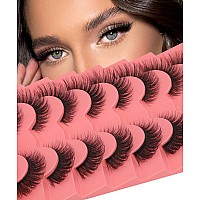 False Eyelashes Natural Mink Lashes 15Mm Wispy Curl Eyelashes 5D Fluffy Volume Cat Eye Fake Lashes Pack 8 Pairs By Yawamica