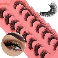 False Eyelashes Natural Mink Lashes 15Mm Wispy Curl Eyelashes 5D Fluffy Volume Cat Eye Fake Lashes Pack 8 Pairs By Yawamica