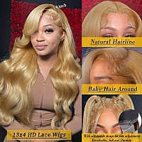 Azkiu Honey Blonde Lace Front Wigs Human Hair 13X4 Body Wave 27 Hd Transparent Lace Front Wig Human Hair Pre Plucked With Baby