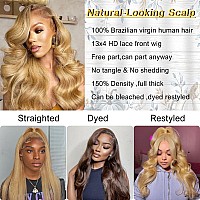 Azkiu Honey Blonde Lace Front Wigs Human Hair 13X4 Body Wave 27 Hd Transparent Lace Front Wig Human Hair Pre Plucked With Baby