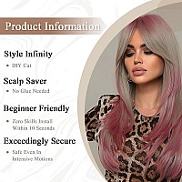 Allbell Ombre Pink Blonde Wigs For Women Long Straight Layered Synthetic Wigs With Bangs Cospaly Christmas Party Wig