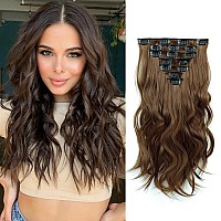 Clip In Hair Extensions 16 Inch 7 Pcs Chocolate Brown Hair Extension Synthetic Fiber For Women Natural Wavy Extensions Synthet