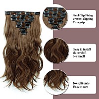 Clip In Hair Extensions 16 Inch 7 Pcs Chocolate Brown Hair Extension Synthetic Fiber For Women Natural Wavy Extensions Synthet